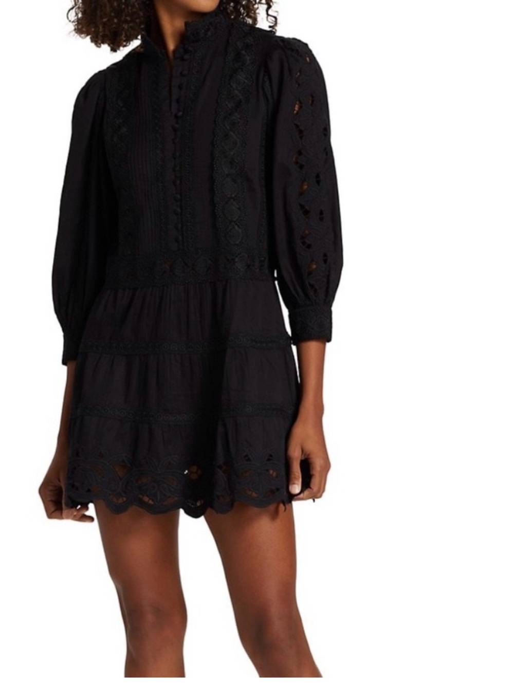 Alice + Olivia Black Lace-Trim Mini Dress - Picture 2 of 5